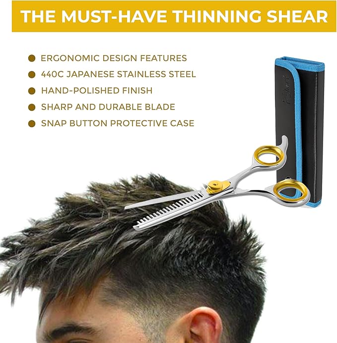 SHARF Gold Touch Barber 5.75 Inch, 20-Tooth Professional Thinning Shears 440c Japanese Stainless Steel Barber Scissors For Men and Women