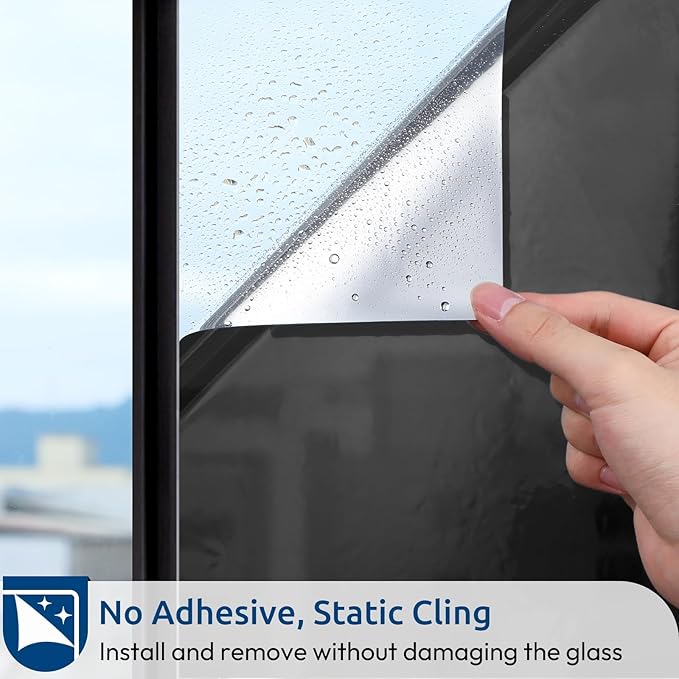 rabbitgoo Window Privacy Film One Way Window Tint for Home, Removable Reflective Heat Sun Blocking Anti UV Glass Door Covering, Mirror Tinting Film House Office, 23.6 in X 6.5 Feet, Black Silver