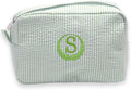 Custom Makeup Bag Personalized Cosmetic Bag Cute Seersucker Travel Toiletry Bag for Women Embroidered Bag Organizer for Bride Makeup Bag Gift Green