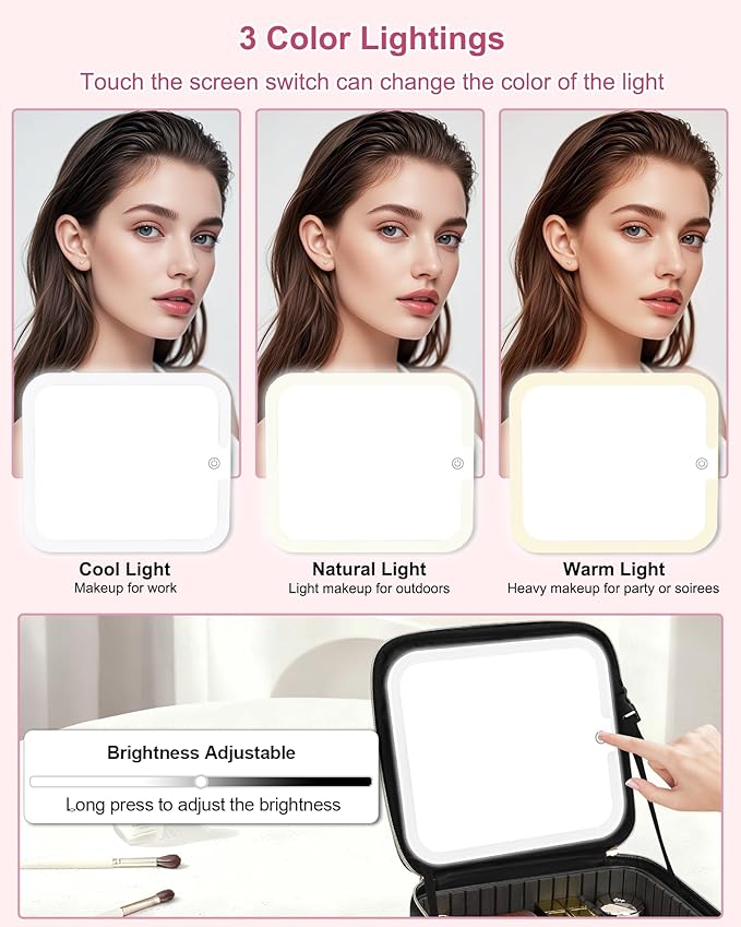 Relavel Initial Makeup Bag with LED Mirror for Women Girls, Personalized Travel Cosmetic Organizer Train Case, Birthday Gifts for Grandkids Bridesmaid Graduation Teacher Friends, Trendy Stuff, Black S