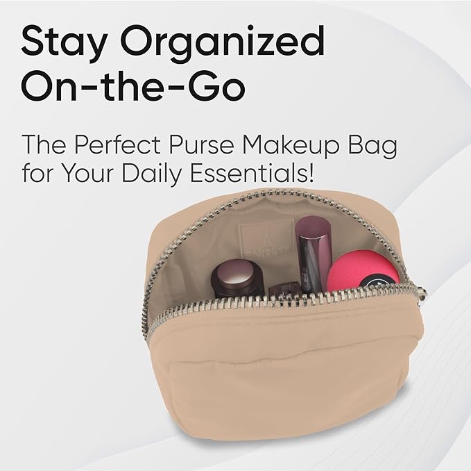 DANCOUR Small Makeup Bag For Purse - Makeup Bag Small Cosmetic Bag For Purse - Mini Pouch Travel Makeup Bag Zipper Pouches - Mini Cosmetic Bag For Purse Organizer For Women and Girls (Beige), (MKBAG)