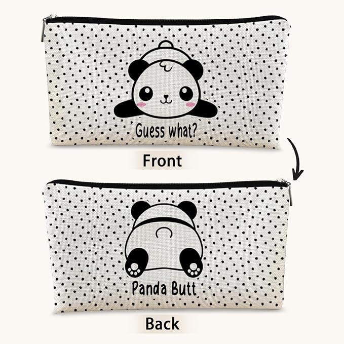 Panda Gifts Dots Makeup Bag,Gifts for Panda Lover Wonmen Girls,Cute Baby Panda Guess What It's Pug Butt Cosmetic Bag,Makeup Case for Teen Girls Daughter,Panda Accessories,Canvas Zipper Pouch