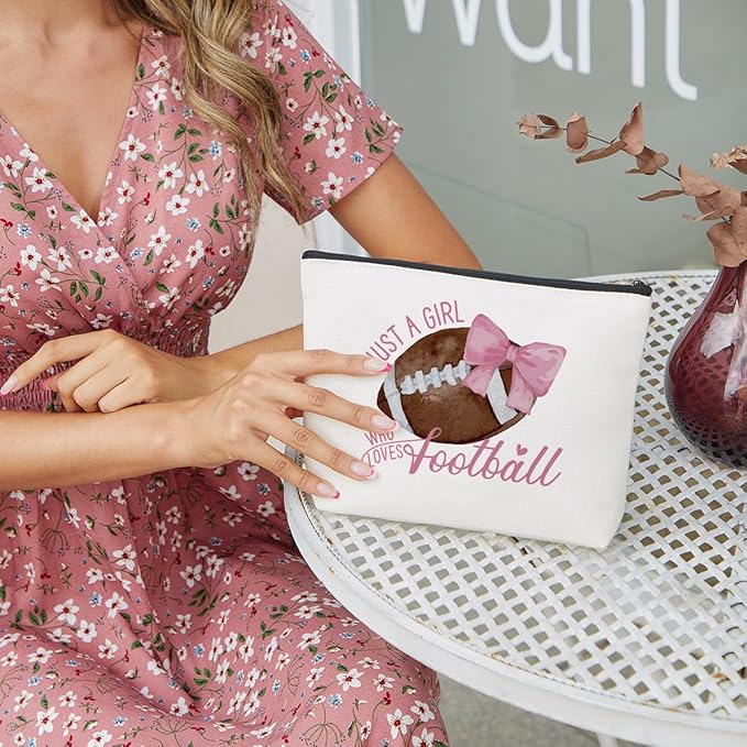 Football Makeup Bag for Girls, Cute Football Gift for Women, Gifts for Footballs Lovers, Small Football Lover Travel Cosmetic Bag Zipper Pouch for Daughter granddaughter for Birthday Christmas 2