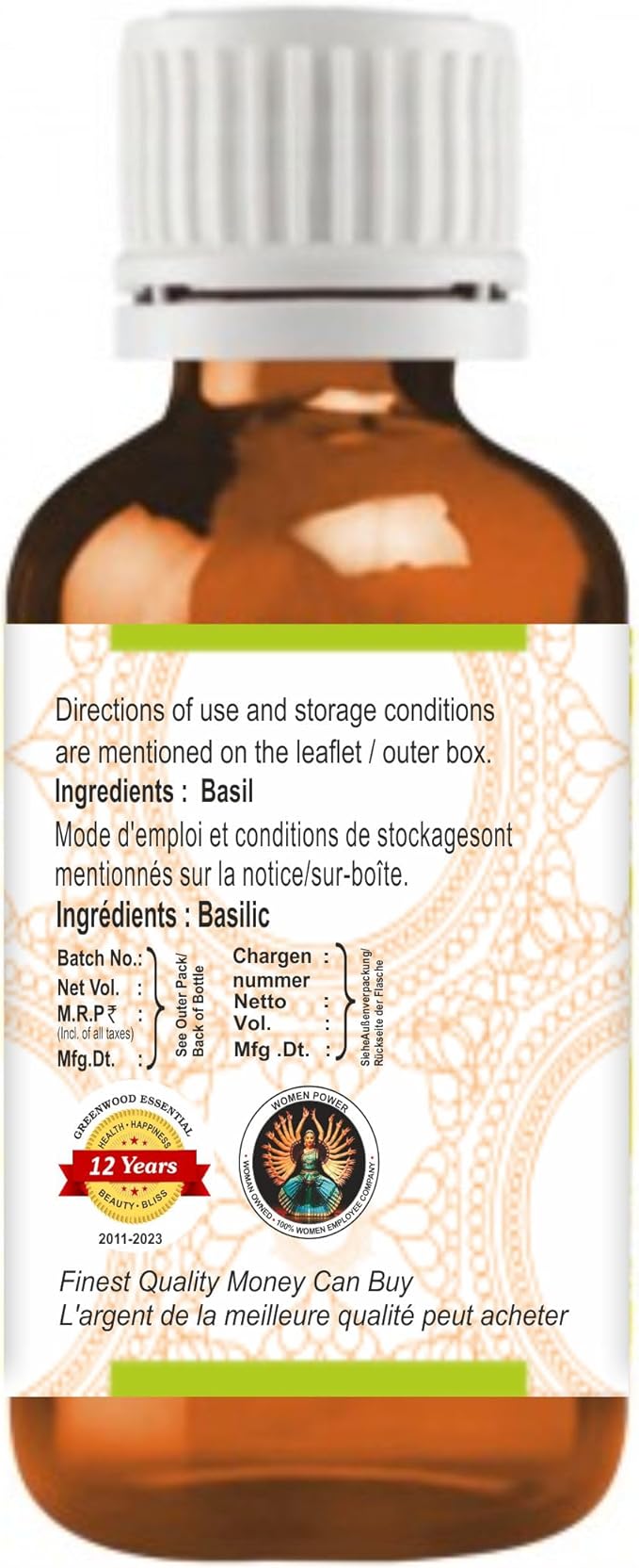 Greenwood Essential Pure Basil Essential Oil (Ocimum basilicum) Steam Distilled 30ml (1 oz)