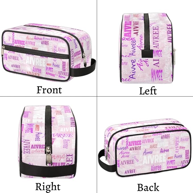 Personalized Makeup Bag with Name, Travel Cosmetic Bag for Women, Friends, Mother's Day, Bridesmaid, Bride, Wedding, Graduation, Light Pale Pink Background