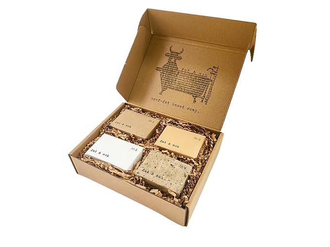 fat & ash Beef Tallow Soap Bar (4 Pack) - VERY SIMPLE INGREDIENTS - Organic and Moisturizing - Handmade in USA - Family Recipe - Long-Lasting, All-Natural, For Dry Skin