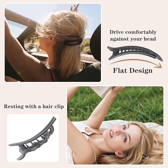 6 PCS Flat Hair Clips, French Lay Flat Claw Clips for Women Girls, 3 Styles Strong Hold Non-slip Matte Hair Claws for Thin Thick Hair(Pink&Blue)