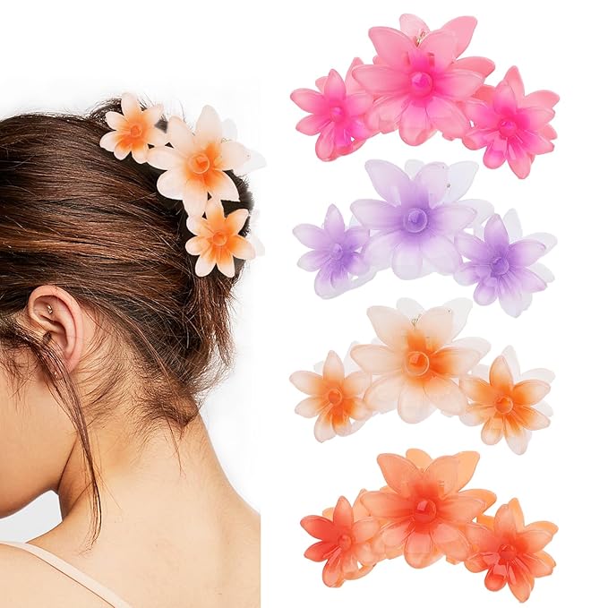 Ondder 4 Pcs Big Flower Hair Clips for Women - Large Matte Claw Clips for Thick Hair, Non-Slip Strong Hold Jaw Clips - Accessories for Women and Girls
