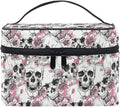Makeup Bag, Halloween Skull Flowers And Pink Cherries Travel Makeup Organizer Bag Cosmetic Cases Toiletry Bags for Girl Women Ladies