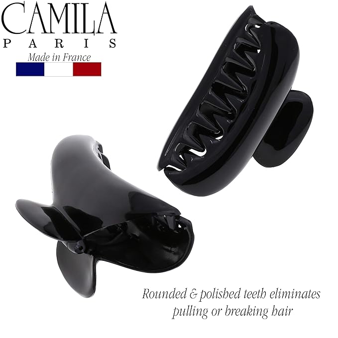 Camila Paris MP2 French Hair Clip for Women, Girls Hair Claw Jaw. Black, Fashion Durable and Styling Hair Accessories for Women, No Spring Grip Link System, Strong Hold No Slip, Made in France