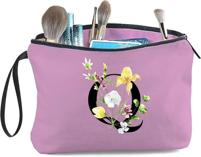 Birthday Thank You Appreciation Monogrammed Gifts for Mom Aunt Teacher Sister Friend Coworkers Bride Bridesmaid Makeup Cosmetic Bag with Mirror Mothers Day Christmas Graduation Q