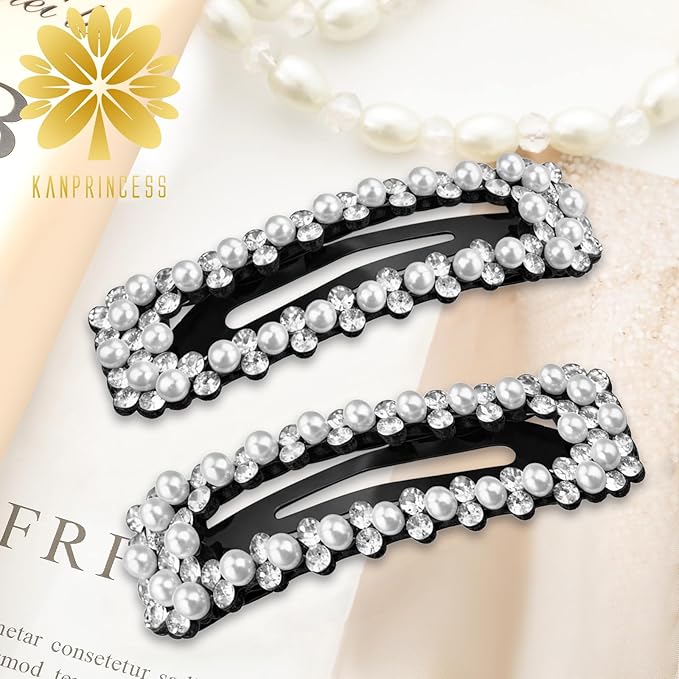 Rhinestone and Crystal Hair Clips 2-Pack, Sparkly Barrettes & Elegant Bling Accessories for Women & Girls(Set21)
