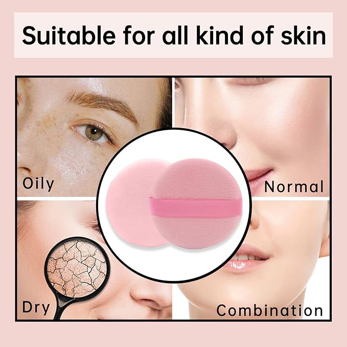 12 PCS Cotton Powder Puff, Face Puff Makeup Puffs Pads, Velour Body Puff for Loose Powder Foundation (Pink)