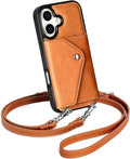LUCKYCOIN Crossbody Wallet Phone Case for iPhone 17,100% Genuine Leather Wallet Phone Case with Expandable Flip Card Holder,Phone Purse for Women with Adjustable Removable Strap - Tan