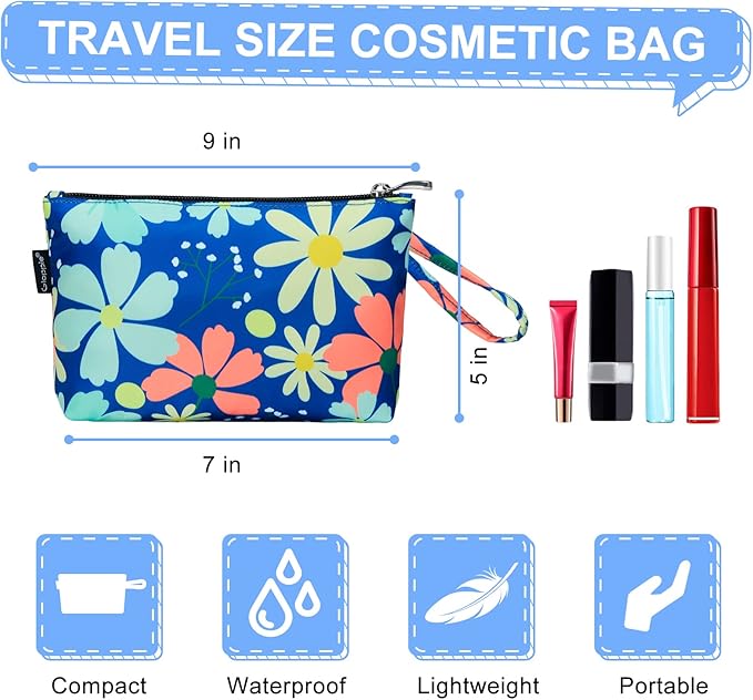 Gloppie Makeup Bag for Women Small Bag for Purse Tiny Travel Cosmetic Bag Zipper Makeup Pouch Klein Blue Flower