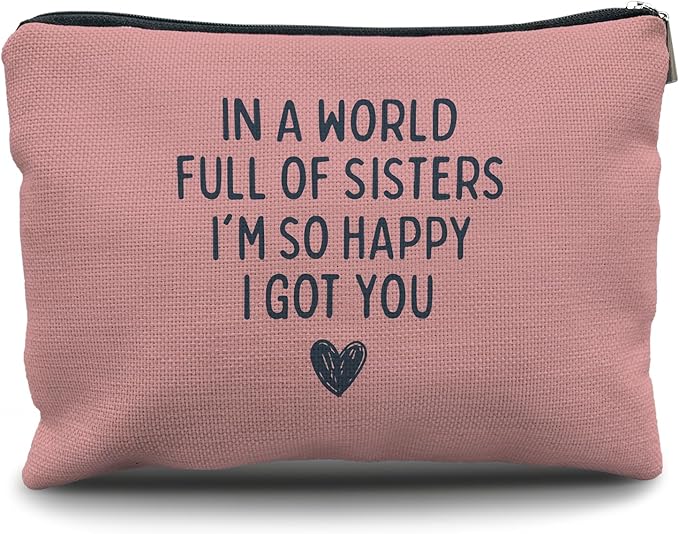 Nogrit Sister Makeup Bag - Birthday and Long Distance Friendship Gift - Small Cosmetic Bag for Purse