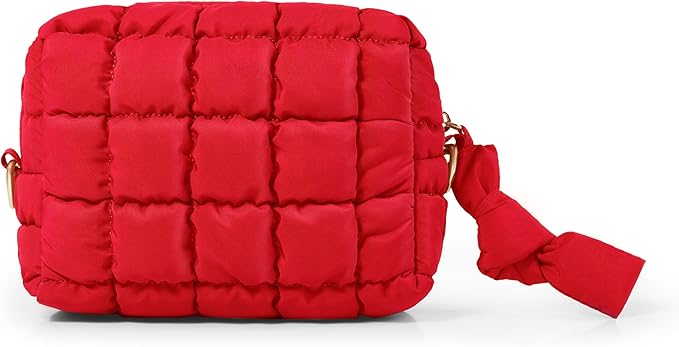 Yarnic Quilted Makeup Bag Puffy Cosmetic Bag, Travel Toiletry Bag for Women, Cute Makeup Bag Organizer Puffer Makeup Pouch (S, Red)