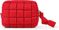 Yarnic Quilted Makeup Bag Puffy Cosmetic Bag, Travel Toiletry Bag for Women, Cute Makeup Bag Organizer Puffer Makeup Pouch (S, Red)