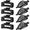 Hair Clips for Women 4.3 Inch Large Hair Claw Clips 8 pcs Square Claw Clips & Flat Hair Clips for Thick or Thin Hair French Concord Hair Barrettes Alligator Hair Accessories for Women (Black)