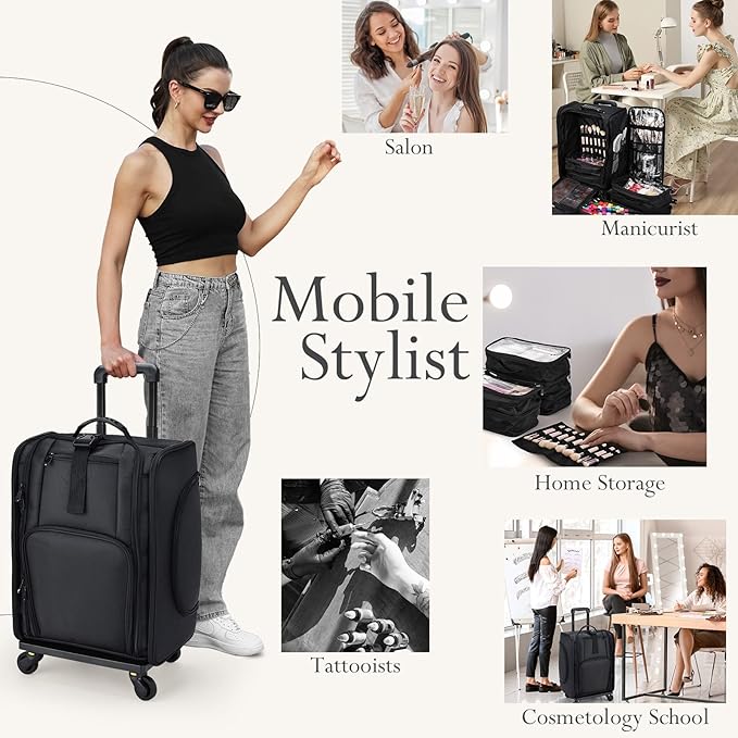 Stagiant Rolling Makeup Case Professional Travel Makeup Organizer Make up Storage Cosmetic Trolley Suitcase Makeup Storage