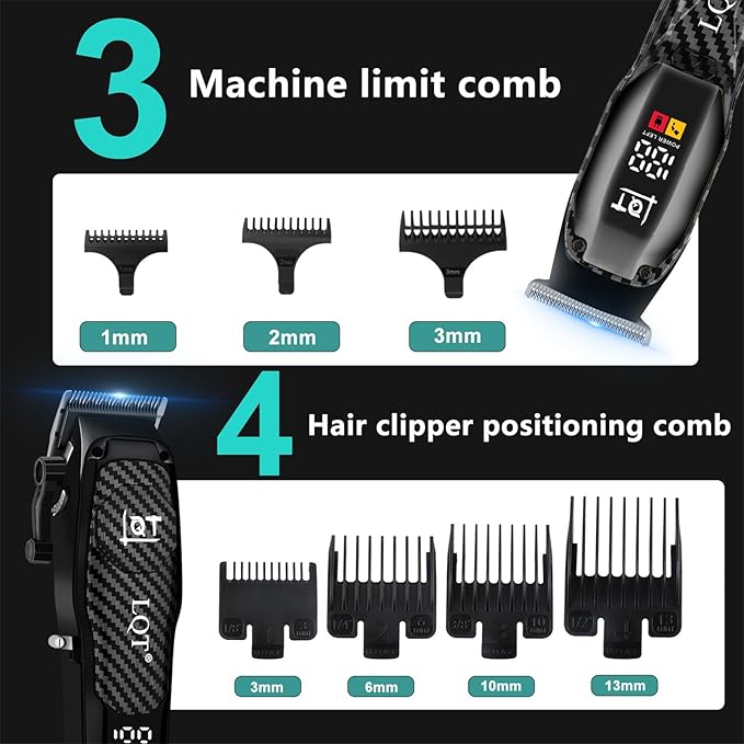 LQT® Professional Hair Clippers for Men - Cordless Barber Clipper Set for Hair, Beard Trimmer,Beard and Body Grooming, with Precision Blades - Hair Cutting Kit Gift for Father
