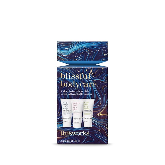 THISWORKS Blissful Bodycare Trio – Deep Sleep Body Whip, Perfect Body Vit C Glow, In The Zone Body Lotion (30ml each) – Travel-Size Moisturizers