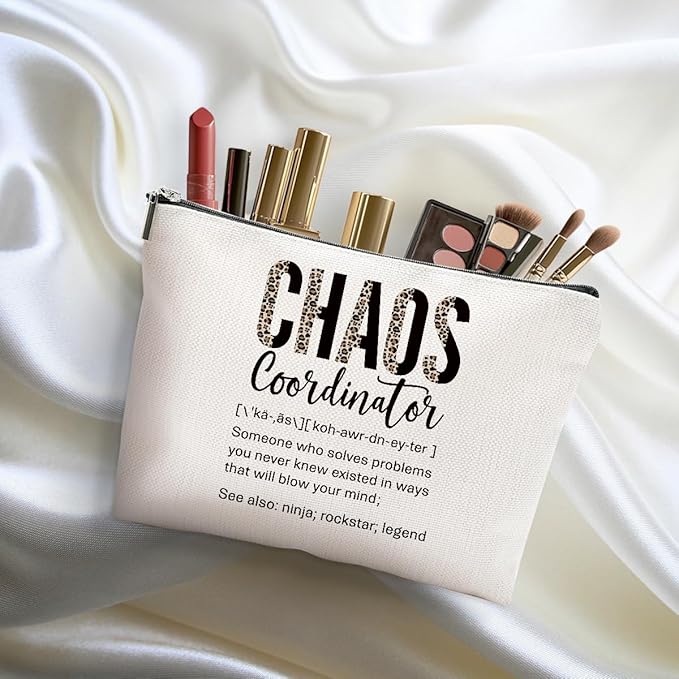 4pcs Chaos Coordinator Gifts for Women Makeup Bag, Chaos Coordinator Cosmetic Bag Appreciation Gifts for Women Moms Manager Boss Colleagues, Travel Zipper Pouch Christmas Thanksgiving Birthday Gift