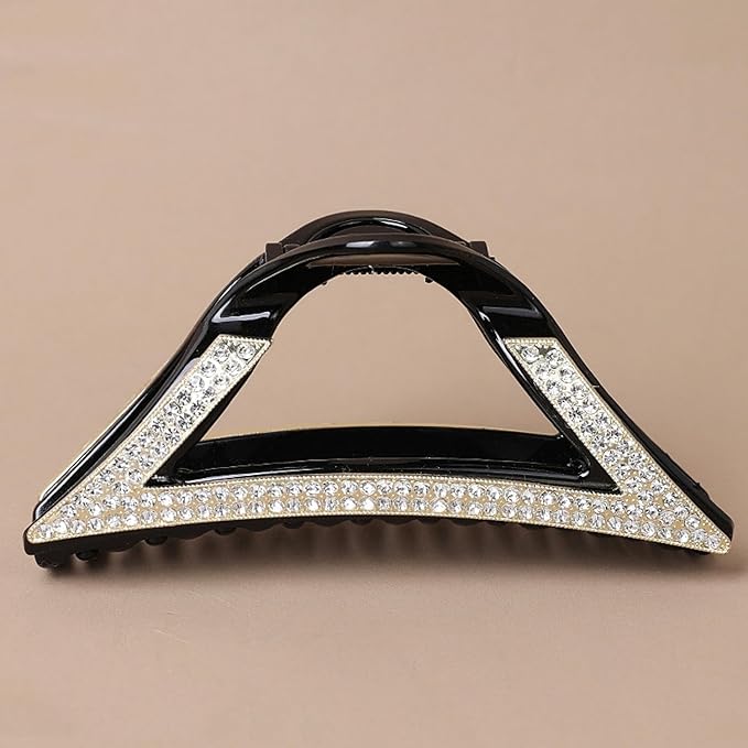 SINIDE Rhinestone Hair Clips, Triangle Crystal Claw Clips Nonslip Acrylic Metal Jaw Clip for Thick Long Hair, Fashion Elegant Clamps Accessories for Women Strong Hold Barrette for Styling (2 Pack)