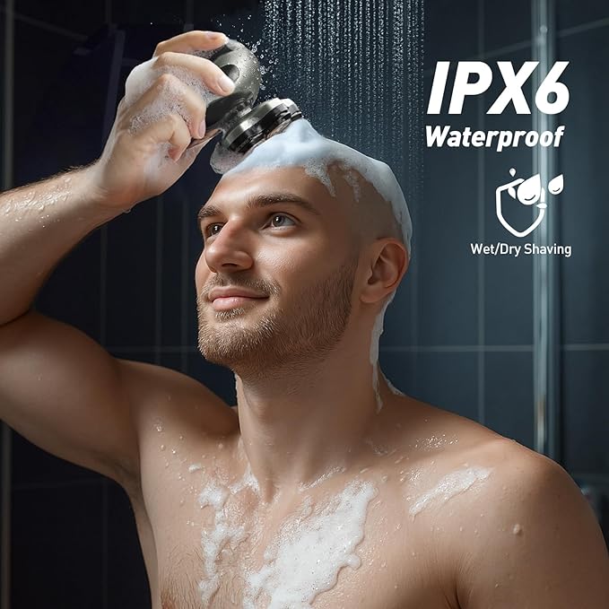 Head Shavers for Bald Men: 7D Detachable Electric Razor - IPX6 Waterproof Wet Dry Rotary Shavers - LED Display Rechargeable Head Shaving with Fast Charging, Gray