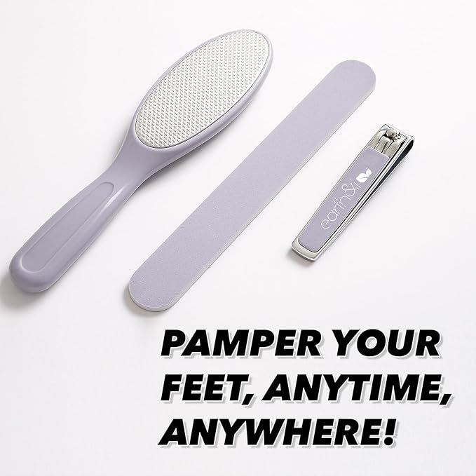 Earth & I -3 pc Manicure Pedicure Set: Large Nail Clipper, Callus Remover & Contour File, Stainless Steel Nail & Foot Care Kit for Men & Women, at Home Mani-Pedi Kit, Travel-Friendly Nail Care (Pink)