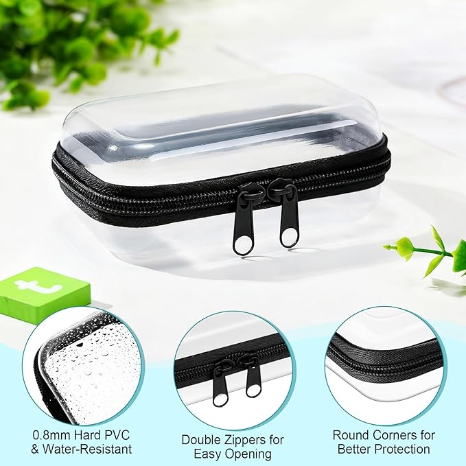 Sanwuta 6 Pcs Clear Hard Zipper Case Hard Plastic Zipper Pouches Makeup Bag Pencil Pouches Transparent Cases for Snacks Plastic Storage Organizer Box for Travel(Black,5 x 3 x 2 Inch)