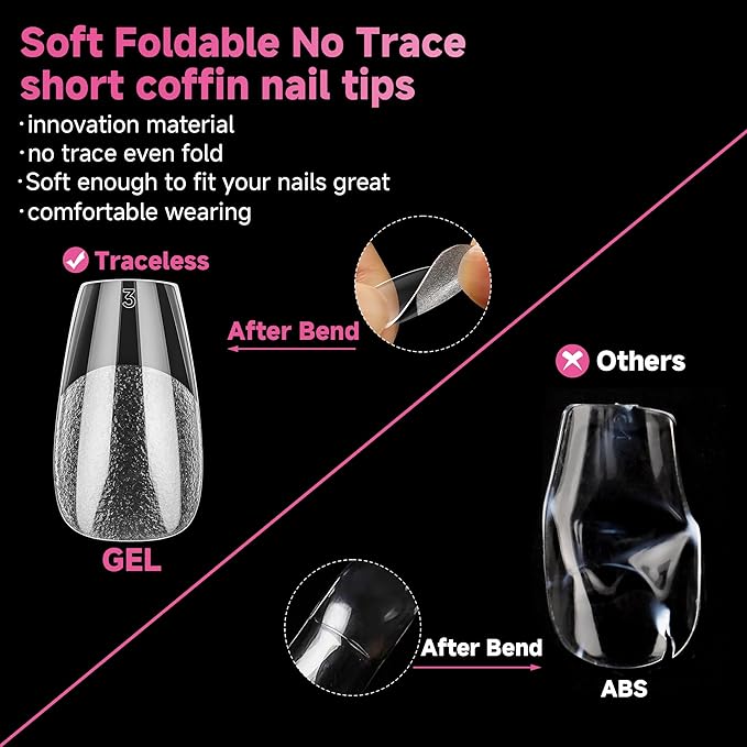 UNA GELLA Short Coffin Nail Tips, 312pcs Short Coffin Gel Nails Tips Pre-shape Half Matte Fake Nails 12 Sizes Full Cover Press on Nails for Acrylic Nail Extension DIY Salon at Home