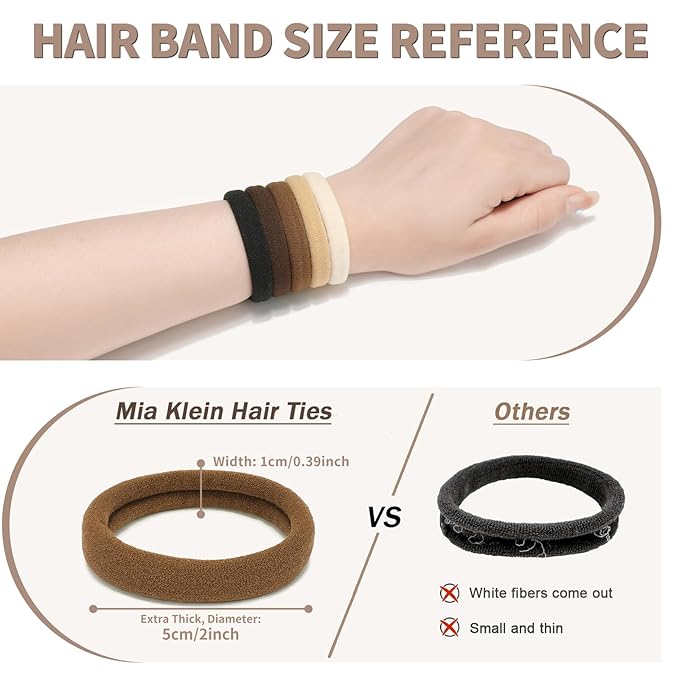 Hair Ties Black 100Count Extra Thick 5CM, Bulk Elastic Hair Bands for Thick Heavy Hair, Seamless Hair Accessories for Women, Girls, Ponytail Holder (Neutral Color)
