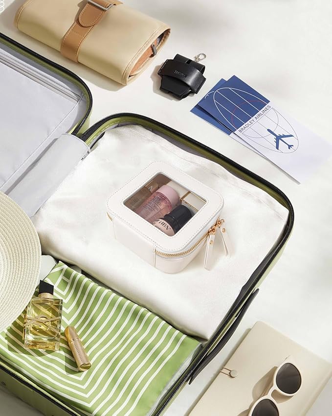 KOTORA Small Makeup Bag for Purse Cute Travel Makeup Bag Clear Cosmetic Bag with Zipper, Car Make Up Bag Organizer Storage Traveling Car Accessories Travel Essentials for Women (Mini White)
