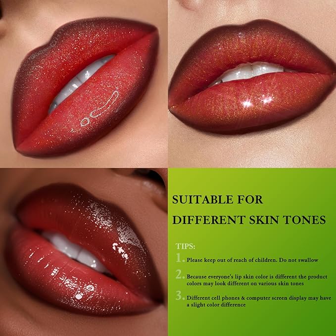 Brown Lip Liner Glitter Lip Gloss Oil Click Lip Balm, Hydrating Lipstick Tinted Lip Oil for Women Makeup Lightweight Non Sticky Liquid Lipstick Lip Liner Pencil Combo Set