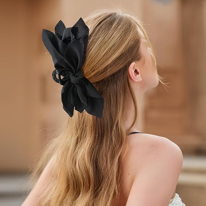 Bow Claw Clips Bow Hair Clips Black White 2PCS Big Hair Bows for Women Butterfly Styling Large Hair Clips for Thick Hair for Girls Hair Accessories for Teen