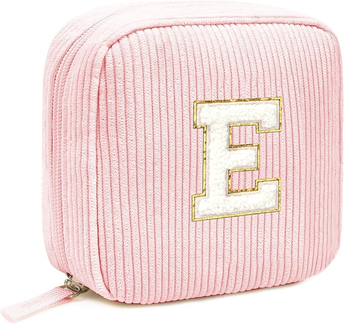 LETGO Birthday Gifts for Women Small Personalized Initial Monogram Makeup Bag,Preppy Corduroy Makeup Bags Travel Toiletry Bag Cute Pouch Purse for Her Mom Girlfriend Wife Sister Teacher Bridesmaid