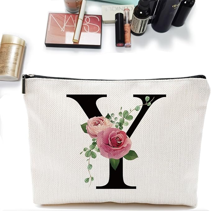 Initial A-Z Personalized Makeup Bag, Monogrammed Bridesmaid Presents Cosmetic Bag, Portable Stationary Storage Organizer, Friendship Travel Makeup Bags