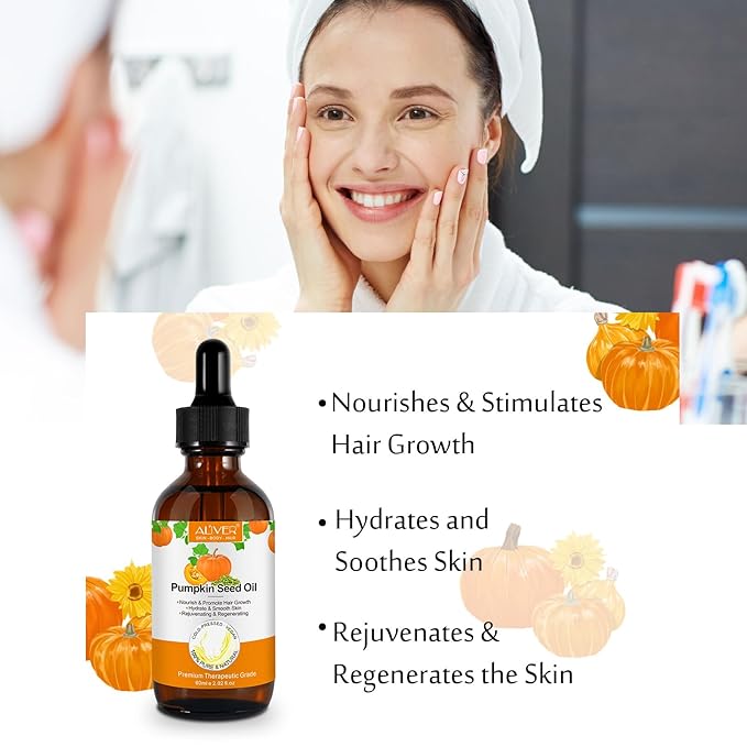 2 Pack Pumpkin Seed Oil, Pumpkin Seed Oil for Hair Growth, Pure Cold Pressed Pumpkin Seed Oil for Dry Damaged Hair Growth, Hydrating, Scalp Moisturizer, Nourishment