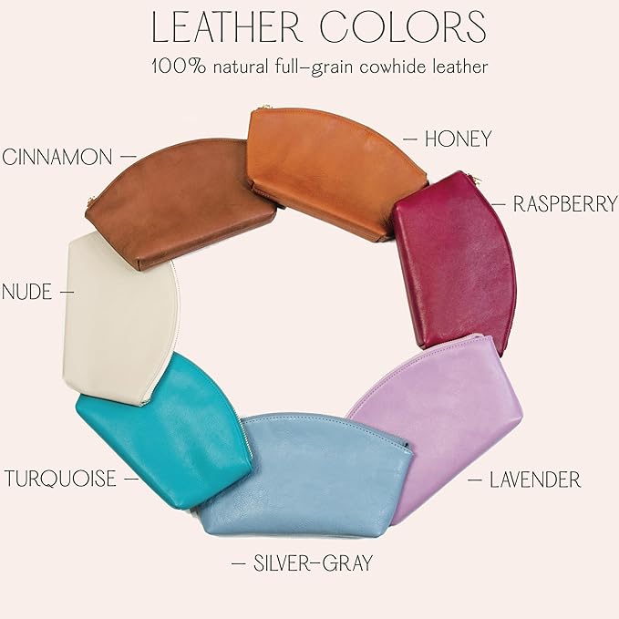 Personalized Makeup Bag • Genuine Leather Custom Cosmetic Bag • Mini Bag for Purse • Leather Make Up Pouch • Custom Toiletry Bag • Customized Bag with Name or Initials • Makeup Accessories for Women