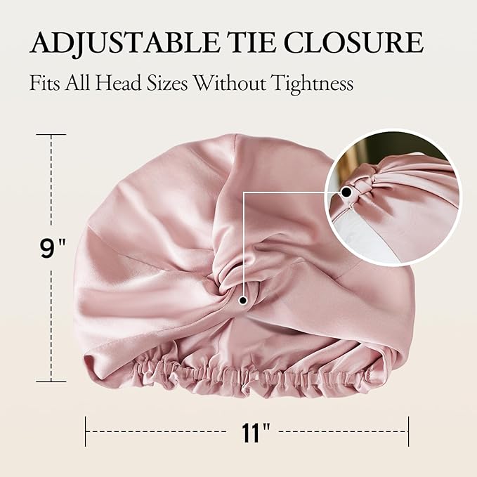 100% Mulberry Silk Bonnet for Sleeping, Adjustable Tie Closure for Women, Breathable Hair Wrap for Hair Protection