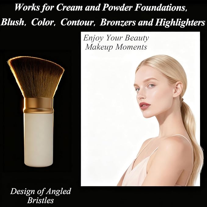 Makeup Brush Retractable Kabuki Brush for Liquid, Powder, Cream, Foundation, Powder Blush, Bronzer, and Flawless Face - White, Travel Size
