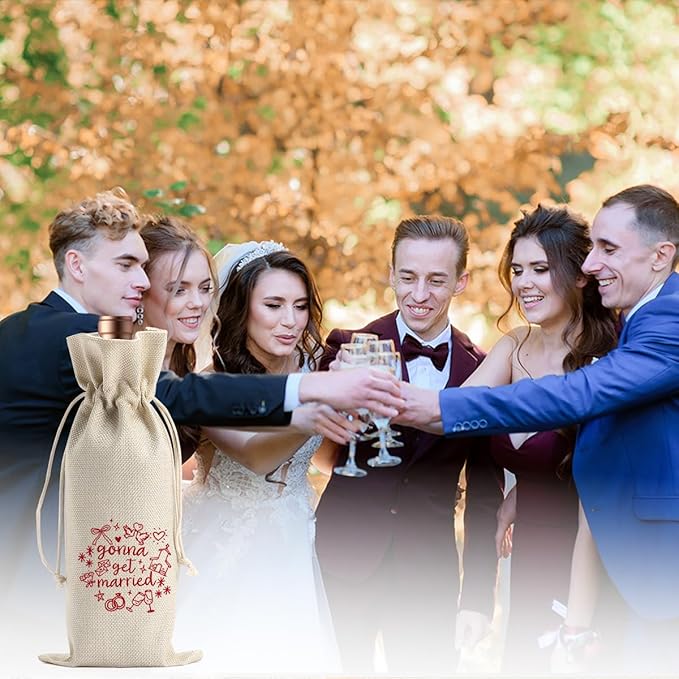 Engagement Wine Gift Bag Wedding Engaged Gifts for Newlyweds Couple Women Men Bridal Shower Gifts for Bride and Groom Pairs Well with Wedding Planning Gonna Get Married Wine Bags
