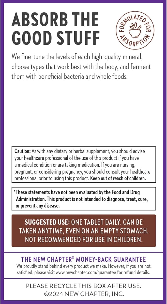 New Chapter Zinc Supplement, Fermented Zinc Complex, ONE Daily for Immune Support + Skin Health, Mineral-Balancing Formula Rich in Copper, Easy to Swallow & Digest, 60 Count (2 Month Supply)