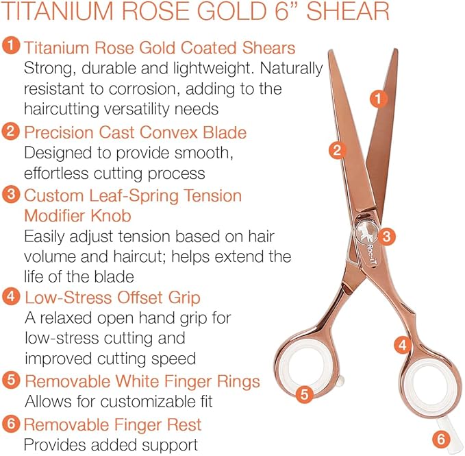Cricket Centrix Roc-It Dog 6” Titanium Shear Professional Stylist Hair Cutting Scissor Lightweight, Rose Gold