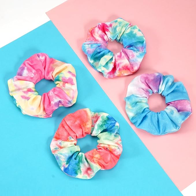 4pcs Tie Dye Hair Ties Soft Colorful Tie Dye Hair Scrunchies for Women Teen Girls Elastic Hair Bands Ponytail Holder Hair Accessories Gifts