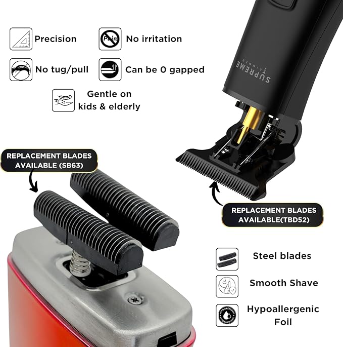 Supreme Trimmer 2-in-1 DLC T-Shaper Trimmer & Crunch Foil Shaver | STF602 Electric Razor & ST5206 Beard Trimmer Barber Haircut Kit | Red