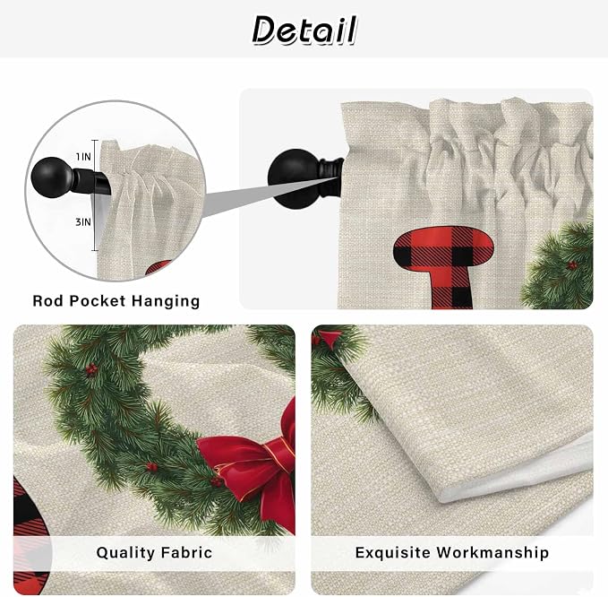 Red Green Christmas Kitchen Tier Curtains 45 Inch Long 2 Panel Set, Rod Pocket - Image 9