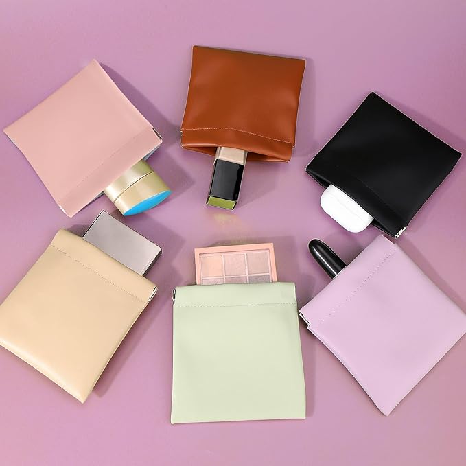 BUSOHA 8PCS Snap Closure Organizer Pouch, Small Women's Leather Pouches for Purse, Mini Makeup Bag for Cosmetics Headphones Jewelry Lipstick