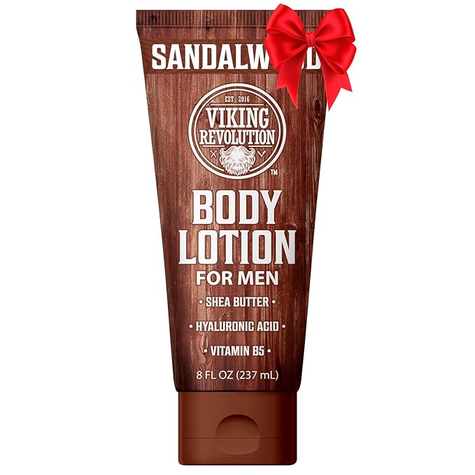 Viking Revolution Sandalwood Body Lotion for Men – Mens Lotion for Dry Skin with Shea Butter, Hyaluronic Acid and Vitamin B5 – Nourishing Mens Body Lotion for Hydrated and Smooth Skin (8oz, 1 Pack)